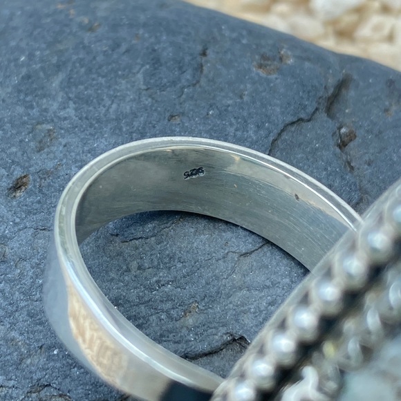 K2 Jasper Gemstone white Granite & Azurite, Statement ring, .925 Sterling Silver - Picture 7 of 7